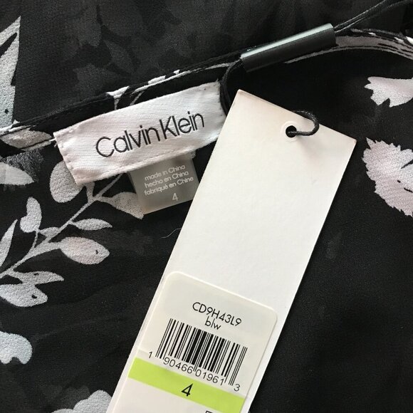 CALVIN KLEIN Black/White Floral Chiffon Cover-up Kimono NWT 4 - Picture 11 of 16
